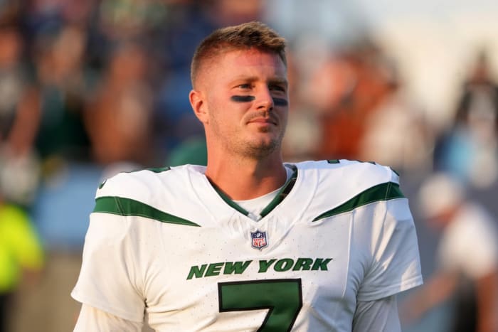 Jets' QB Tim Boyle (7) at the Hall of Fame Game in Canton, OH